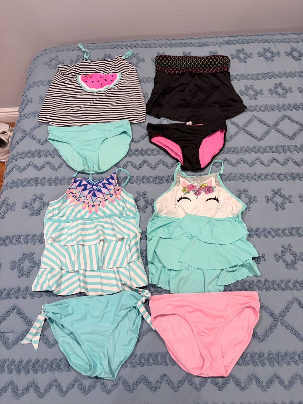 Justice Girls 4 Swimsuit Bundle Size 12 Tankini Bikini Unicorn Watermelon